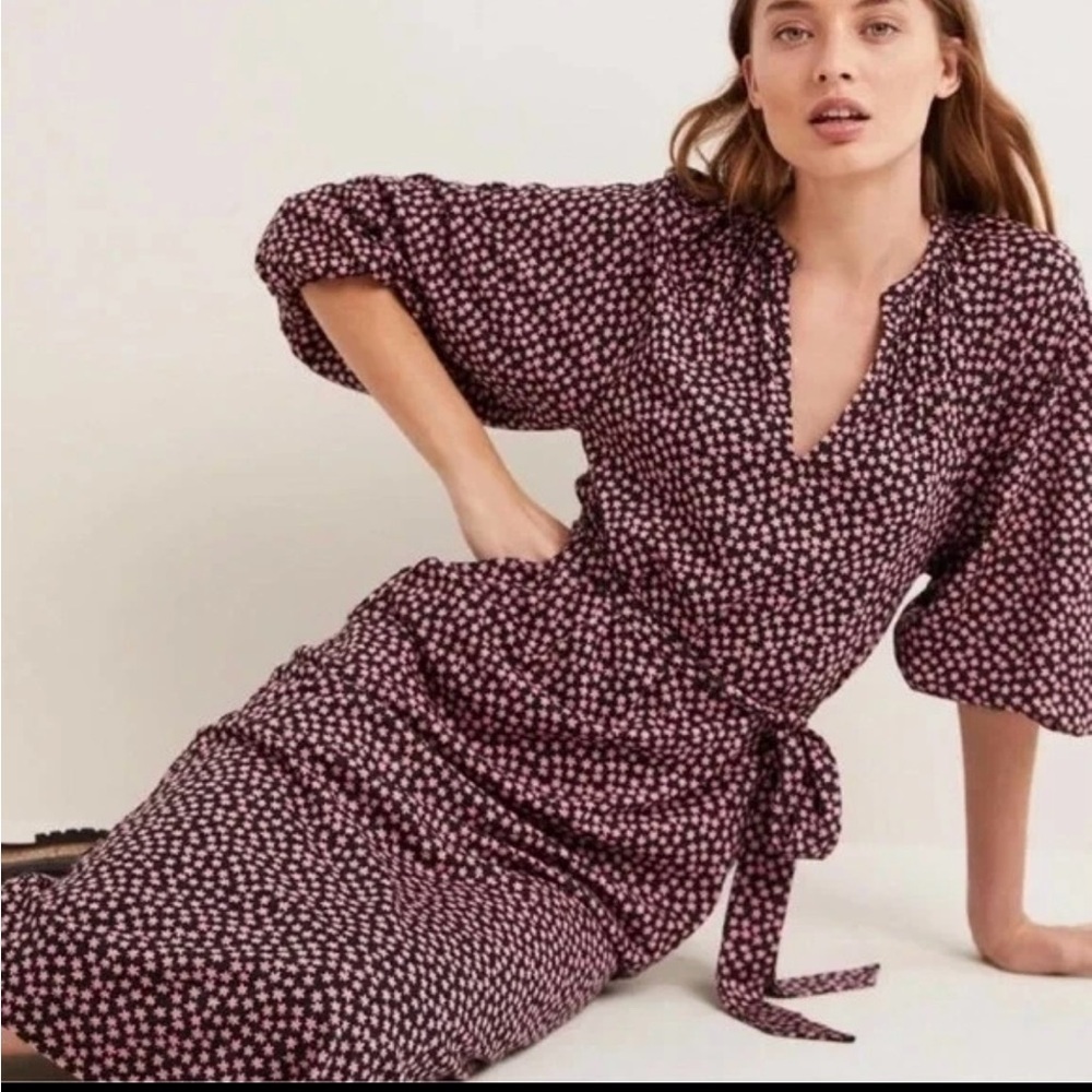 Boden notch neck jersey midi dress pink floral print D0352 PIN size 10R & 8P